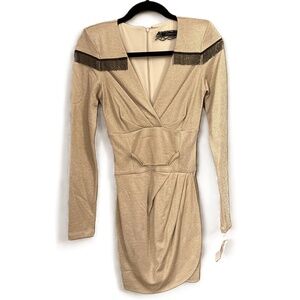 NWT Patrizia Pepe Cream Shimmer Fabric Vneck Bodycon Dress Size 2